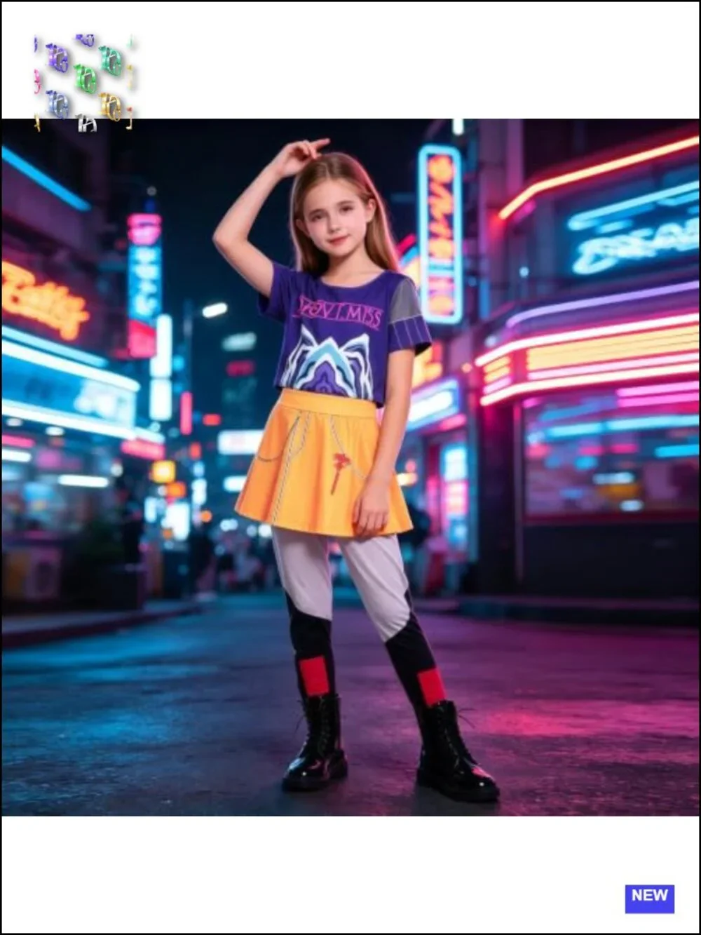 Kids Pop Star Costume Halloween Stage Outfit Purple Orange 7-8Y